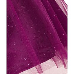 Babyhug Mesh Woven Half Puffed Sleeves Fit and Flare Party Dress With Glitter & Floral Applique - Wine
