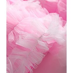 Babyhug Woven Half Sleeves Mesh Party Dress With Sequin Detailing & Bow Applique - Pink & White