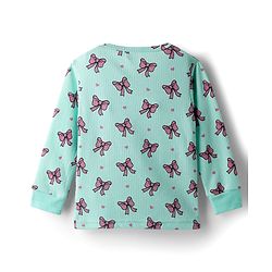 Babyhug Knit Full Sleeves Pullover & Sleeveless Thermal Vests & Pant Set with Bow Print - Turquoise