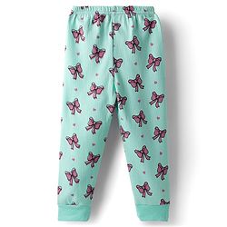 Babyhug Knit Full Sleeves Pullover & Sleeveless Thermal Vests & Pant Set with Bow Print - Turquoise