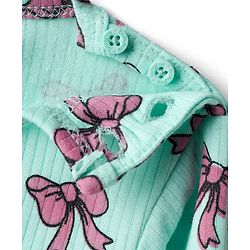 Babyhug Knit Full Sleeves Pullover & Sleeveless Thermal Vests & Pant Set with Bow Print - Turquoise