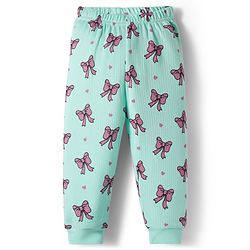 Babyhug Knit Full Sleeves Bow Printed Thermal Vest & Pant Set - Sea Green