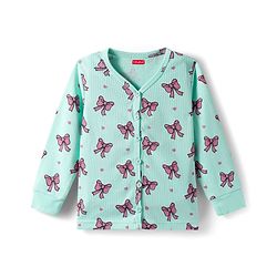 Babyhug Knit Full Sleeves Bow Printed Thermal Vest & Pant Set - Sea Green