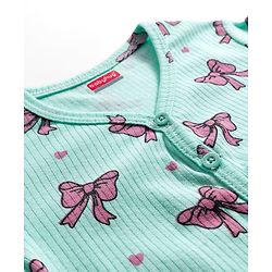 Babyhug Knit Full Sleeves Bow Printed Thermal Vest & Pant Set - Sea Green