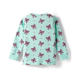 Babyhug Knit Full Sleeves Bow Printed Thermal Vest & Pant Set - Sea Green