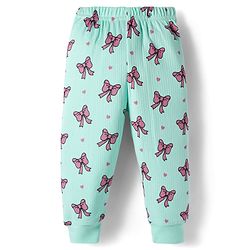 Babyhug Knit Full Sleeves Bow Printed Thermal Vest & Pant Set - Sea Green