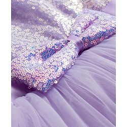 Babyhug Woven Half Sleeves Mesh Party Dress With Sequin Detailing & Bow Applique - Lavender