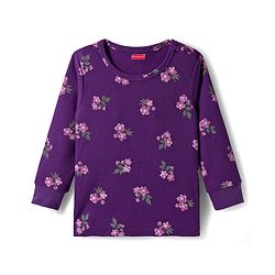 Babyhug Knit Full Sleeves Co-ords Pullover Thermal Wear Set with Floral Print - Purple