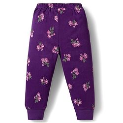Babyhug Knit Full Sleeves Co-ords Pullover Thermal Wear Set with Floral Print - Purple