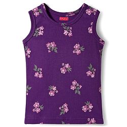 Babyhug Knit Full Sleeves Co-ords Pullover Thermal Wear Set with Floral Print - Purple