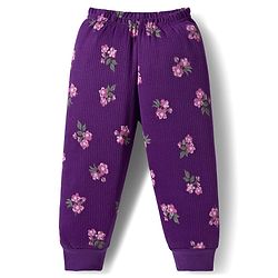 Babyhug Knit Full Sleeves Co-ords Pullover Thermal Wear Set with Floral Print - Purple