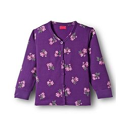 Babyhug Knit Full Sleeves Thermal Inner Wear Set With Floral Print - Purple