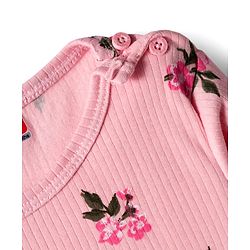 Babyhug Knit Full Sleeves Thermal Inner Wear Set With Vest & Floral Print - Pink