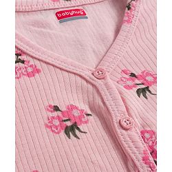 Babyhug Knit Full Sleeves Floral Printed Co-ords Thermal Vest & Pant Set - Pink