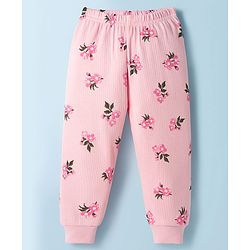 Babyhug Knit Full Sleeves Floral Printed Co-ords Thermal Vest & Pant Set - Pink