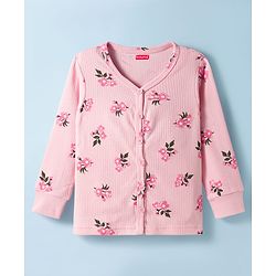 Babyhug Knit Full Sleeves Floral Printed Co-ords Thermal Vest & Pant Set - Pink