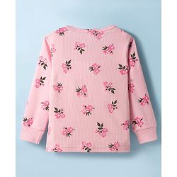 Babyhug Knit Full Sleeves Floral Printed Co-ords Thermal Vest & Pant Set - Pink