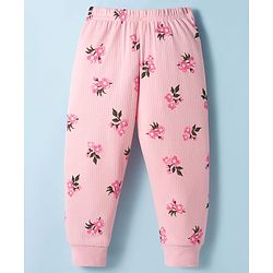 Babyhug Knit Full Sleeves Floral Printed Co-ords Thermal Vest & Pant Set - Pink