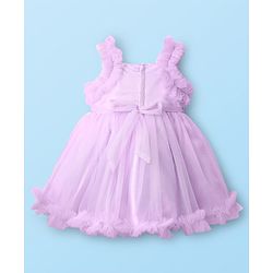 Babyhug Woven Sleeveless Mesh Party Dress With Floral Applique & Sequin Detailing On Yoke - Lavender