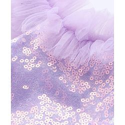 Babyhug Woven Sleeveless Mesh Party Dress With Floral Applique & Sequin Detailing On Yoke - Lavender