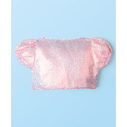 Babyhug Woven Mesh Party Dress with Half Sleeves Shrug with Sequin Detailing & Bow Applique - Pink