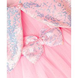 Babyhug Woven Mesh Party Dress with Half Sleeves Shrug with Sequin Detailing & Bow Applique - Pink