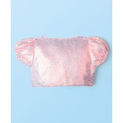 Babyhug Woven Mesh Party Dress with Half Sleeves Shrug with Sequin Detailing & Bow Applique - Pink