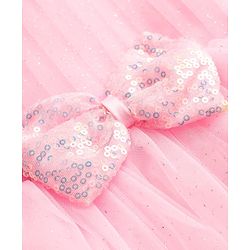 Babyhug Woven Mesh Party Dress with Half Sleeves Shrug with Sequin Detailing & Bow Applique - Pink