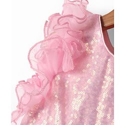 Babyhug Woven Sleeveless Flare Party Dress with Bow & Sequinned Applique - Pink