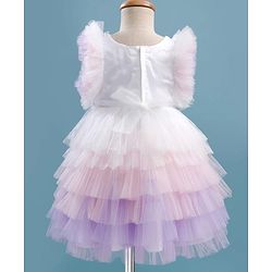 Babyhug Woven Frill Sleeves Layered Mesh Party Dress With Sequin Detailing - White