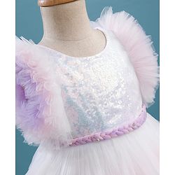 Babyhug Woven Frill Sleeves Layered Mesh Party Dress With Sequin Detailing - White