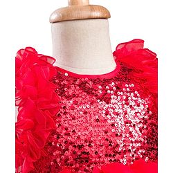 Babyhug Woven Sleeveless Layered Party Dress With Sequin & Frill Detailing - Red
