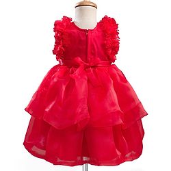 Babyhug Woven Sleeveless Layered Party Dress With Sequin & Frill Detailing - Red
