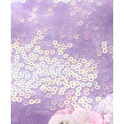 Babyhug Woven Puffed Sleeves Flared Party Dress with Sequins - Lavender
