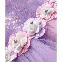 Babyhug Woven Puffed Sleeves Flared Party Dress with Sequins - Lavender
