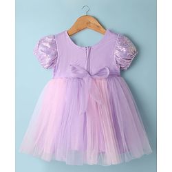 Babyhug Woven Puffed Sleeves Flared Party Dress with Sequins - Lavender