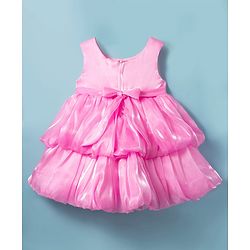Babyhug Woven Sleeveless Party Dress With Floral Applique & Sequinned Yoke - Pink