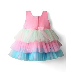Babyhug Woven Sleeveless Mesh Layered Party Dress with Bow Applique & Sequin Detailing - Multicolor