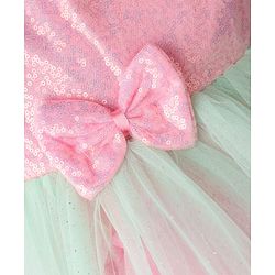 Babyhug Woven Sleeveless Mesh Layered Party Dress with Bow Applique & Sequin Detailing - Multicolor