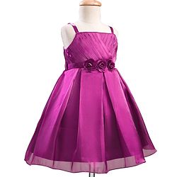 Babyhug Woven Party Dress & Half Sleeves Shrug With Floral Applique - Wine