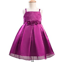 Babyhug Woven Party Dress & Half Sleeves Shrug With Floral Applique - Wine