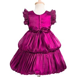 Babyhug Woven Frill Sleeves Fit & Flare Party Dress with Floral Applique - Purple