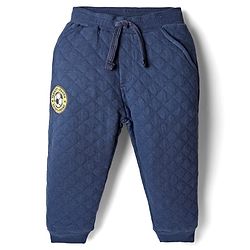 Babyhug French Terry Knit Full Length Quilted Lounge Pant with Football Embroidery - Blue