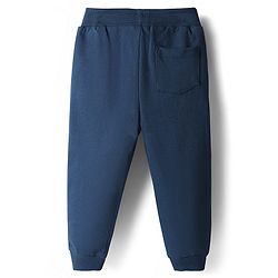 Babyhug Terry Cotton Knit Full Length Cut & Sew Lounge Pant With Text Print - Navy Blue