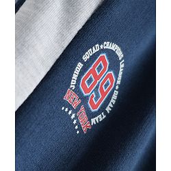 Babyhug Terry Cotton Knit Full Length Cut & Sew Lounge Pant With Text Print - Navy Blue