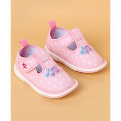 Cute Walk By Babyhug Casual Shoes with Velcro Closure Mesh & Star Print - Pink