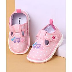Cute Walk By Babyhug Casual Shoes with Velcro Closure Mesh & Star Print - Pink