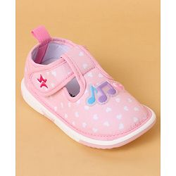 Cute Walk By Babyhug Casual Shoes with Velcro Closure Mesh & Star Print - Pink