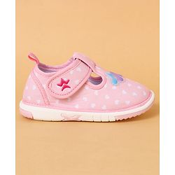 Cute Walk By Babyhug Casual Shoes with Velcro Closure Mesh & Star Print - Pink