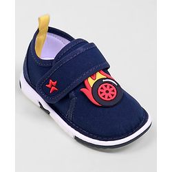 Cute Walk by Babyhug Velcro Closure Casual Shoes With Star & Wheel Applique - Navy Blue
